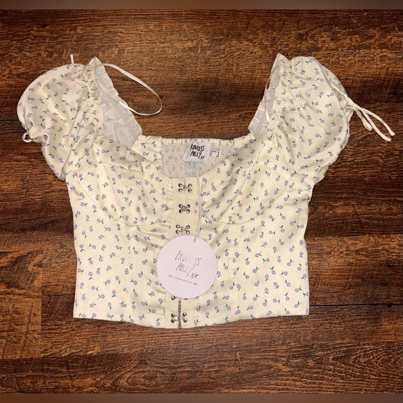 Princess Polly Allyson Top Yellow Size 8 Sweetheart Neckline Puff Sleeves - Picture 4 of 6